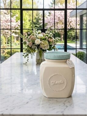 SCM Designs Vintage-Style Ceramic TREATS Jar-Winter White Robin Egg Blue Lid